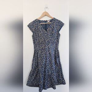 Mata Traders 100% Cotton Blue Yellow Floral Print Short Sleeve Dress L Large